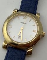 Tissot Damen Uhr Gold Gehaeuse Lederband Blau guter Zutand