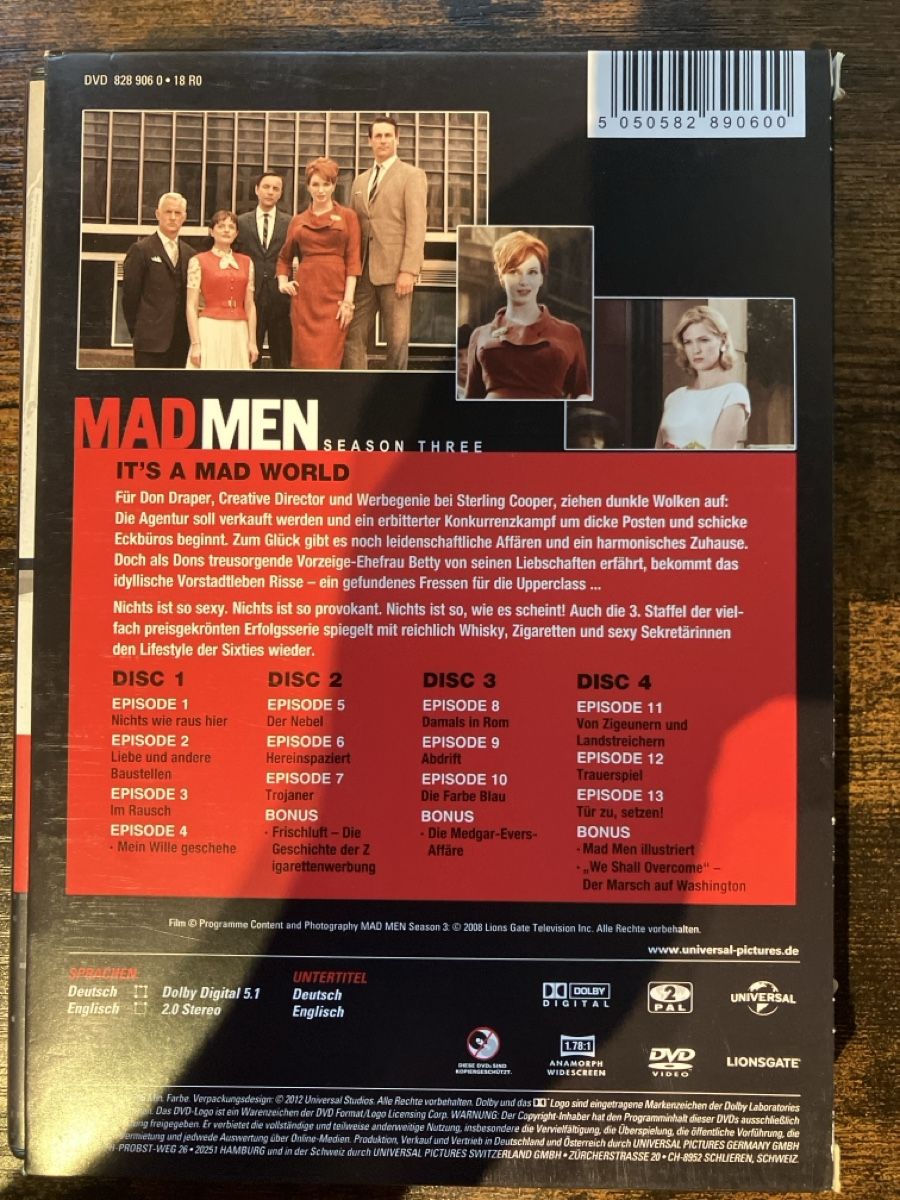 Tutti i DVDs: Mad Men Staffel drei DVD – Usato da Glarus venduto da Jhuber78 1