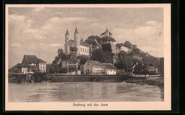 AK Aarburg, Aarpartie mit Kirche, 1925