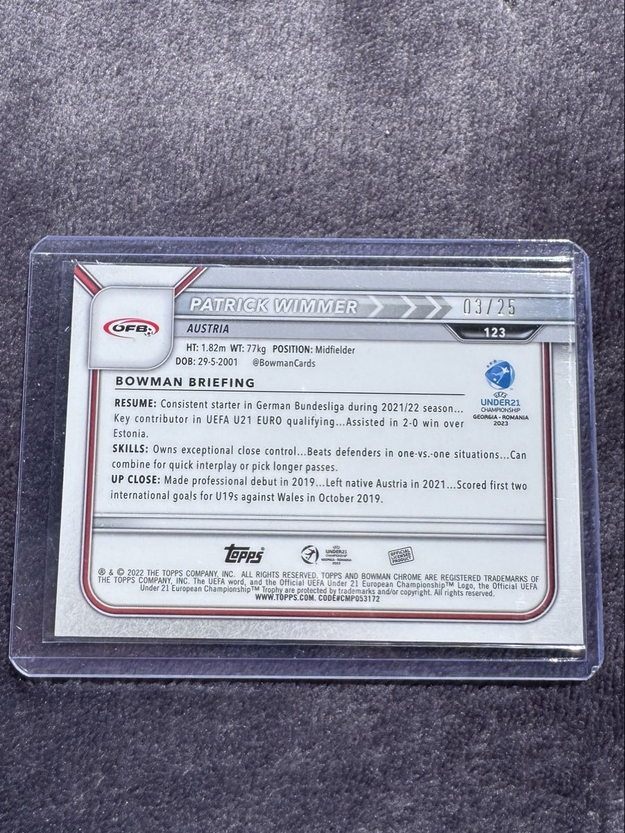 Topps Sammelbilder & Trading cards:  Patrick Wimmer Topps Bowman Orange 03/25 – Gebraucht aus Gattikon von Fandiboy 2