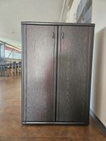 Schrank Holzoptik dunkelgrau mit Tueren und Regalböden