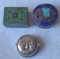 3 Pillendosen Pill Boxes Silver 925 - 2 mit Email   