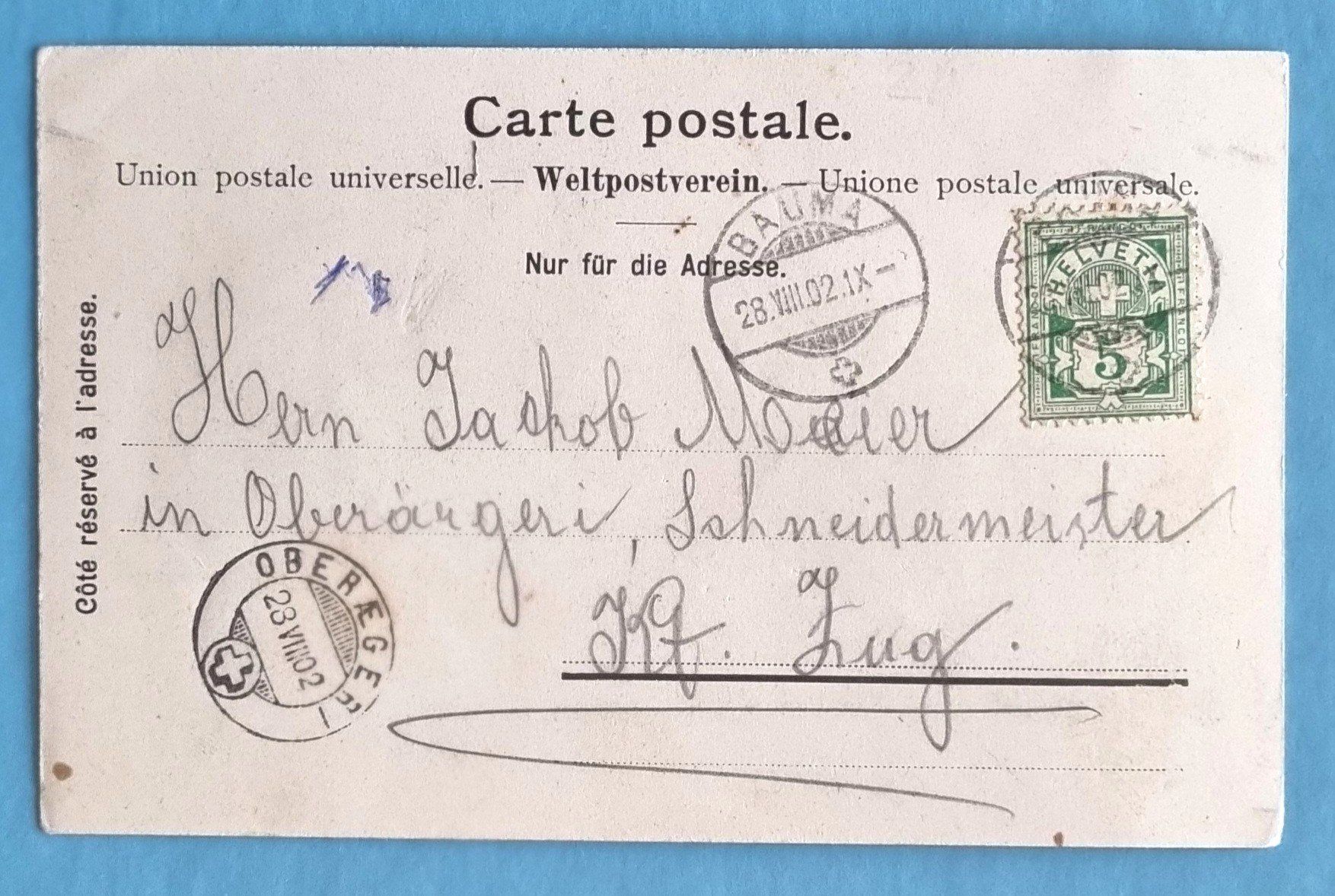 Cartoline postali: Bauma - Dorfansicht - Bahnhof mit Eisenbahn - 1902 – Usato da Rothrist venduto da RROENK 1