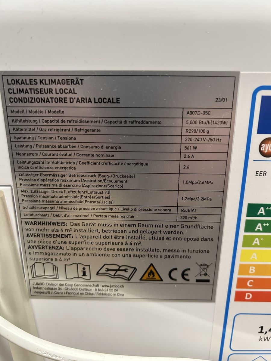 Condizionatori: AYCE mobiles Klimagerät A007D-05C – Usato da Lengnau AG venduto da  4