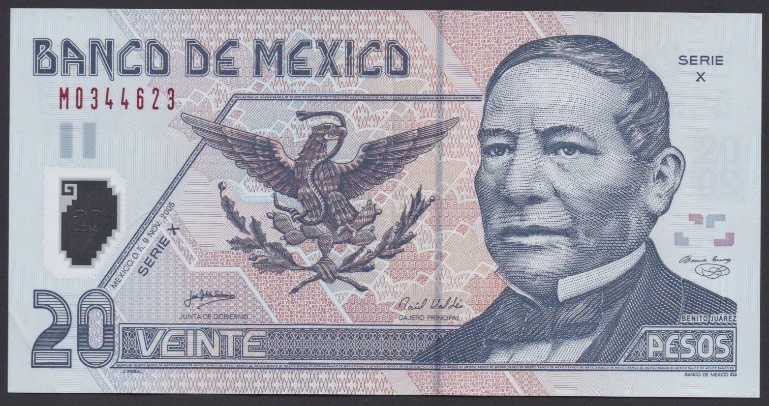 Banknoten: Mexiko 20 Pesos 2005 – Gebraucht aus Brugg AG von banknoten_muesli