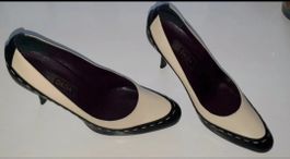 Escada Echtleder Pumps, Beige/Schwarz, Grösse 38, Top!