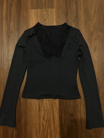 Damen Top Navy/nacht dunkelblau Langarm Spitze S