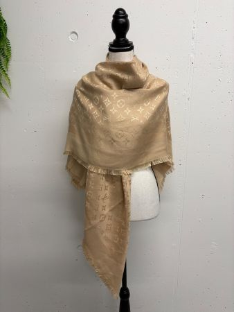 Louis Vuitton Schal Tuch Monogram Seide Wolle Beige Dune
