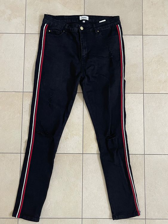 Jeans Stretch schwarz mit seitlichen Streifen Gr. L Kaufen auf Ricardo