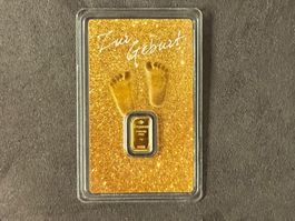 1g Degussa goldbarren, Feinheit 999.9, zur Geburt