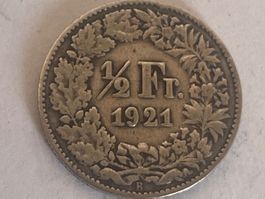 Pièce de 1/2 franc en argent 1921