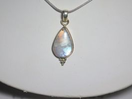 Pendentif / Anhänger Argent 925 & Regenbogen Mondstein 30mm