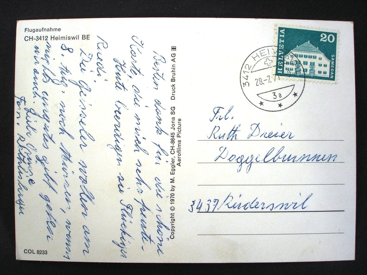 Cartoline postali: HEIMISWIL Flugaufnahme – Usato da Jona venduto da philajona 1