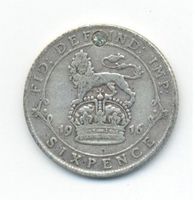 Grossbritannien England Sixpence 6 Pence 1916