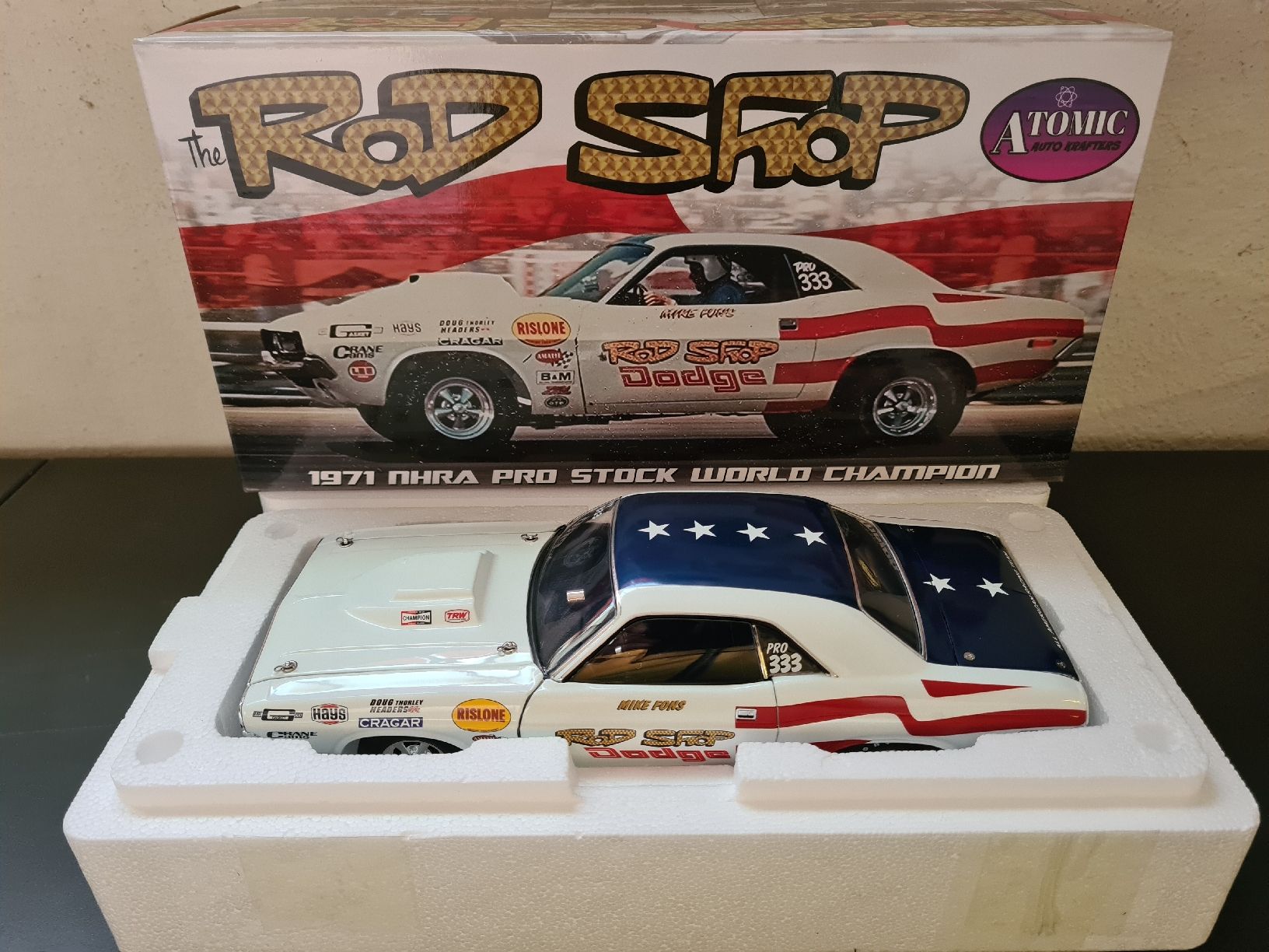 Dodge Modellini d'auto: Dodge Challenger "Rod-Shop" 1971 1:18 Atomic – Nuovo e nell'imballaggio originale da Niederwil SG venduto da Kaicorner03