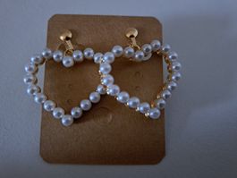 Elegante Perlen Ohrclips Herzform Clip-On Modeschmuck