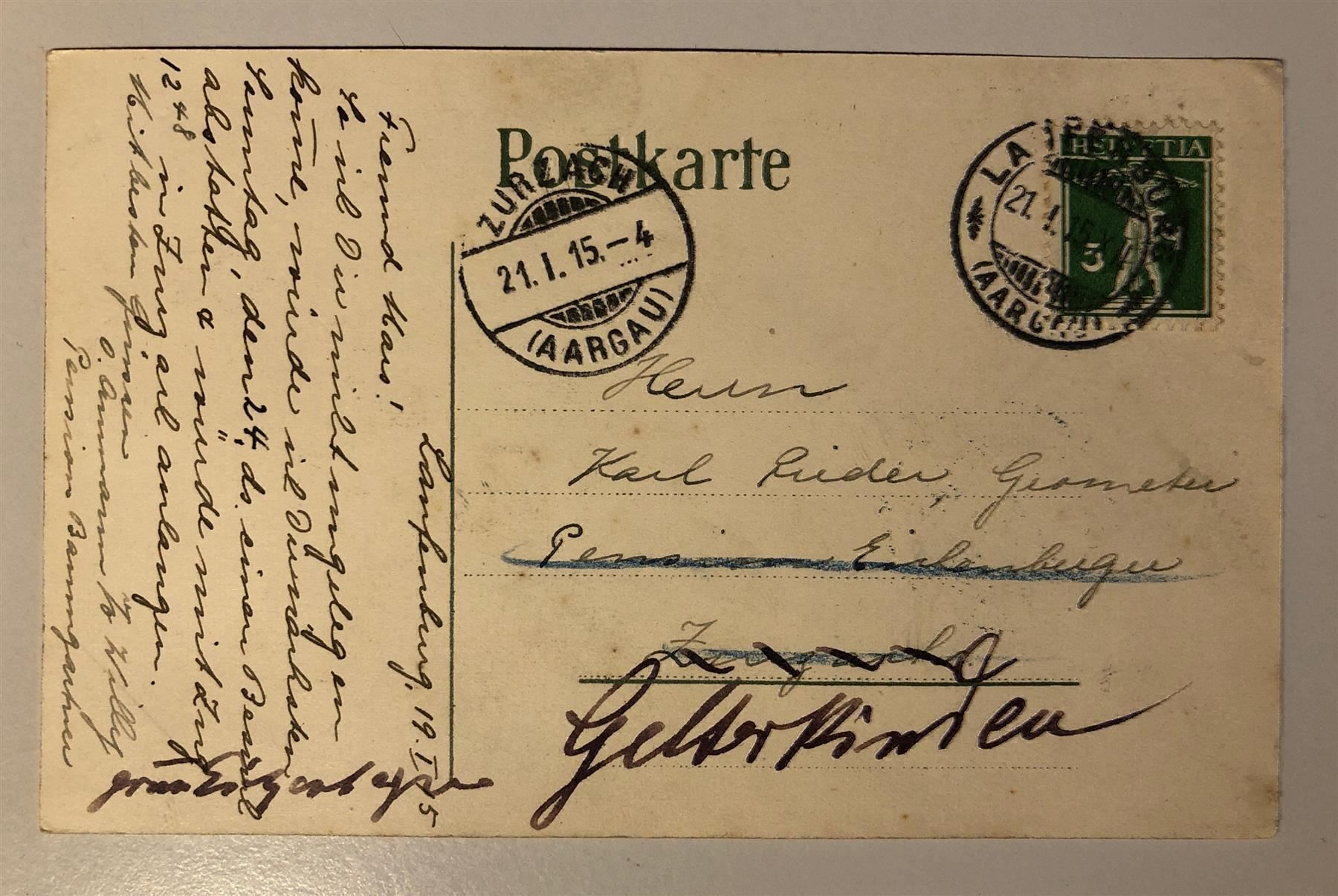 Cartoline postali: Technikum Turnverein WINTERTHUR 1896 – Usato da Lufingen venduto da Rac0 1
