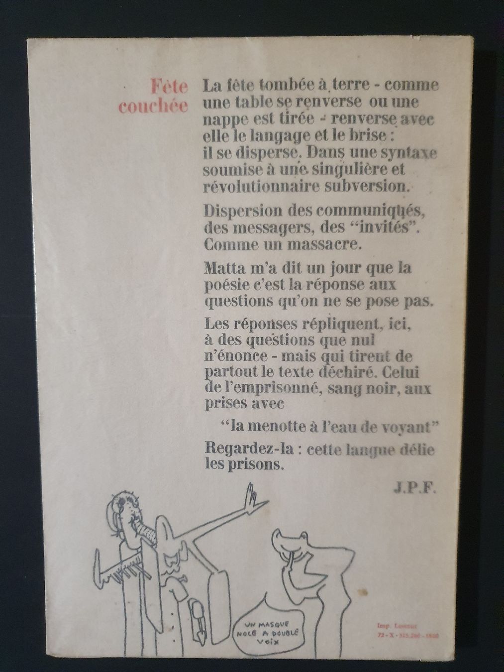 Bücher: Fête couchée  Clancy, Geneviève dessins de Matta – Gebraucht aus Les Brenets von SBO56 1