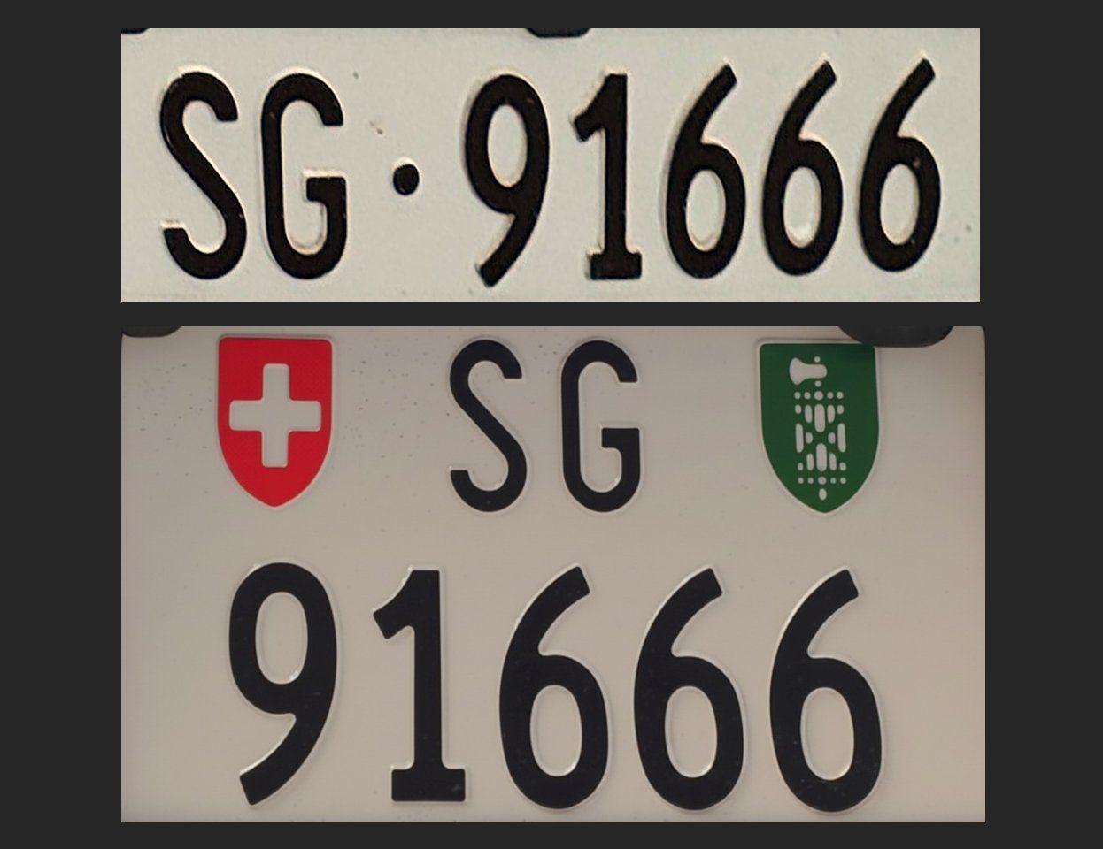 Insegne: Kontrollschild Autonummer - SG 91'666 – Usato da Ulisbach venduto da Migly