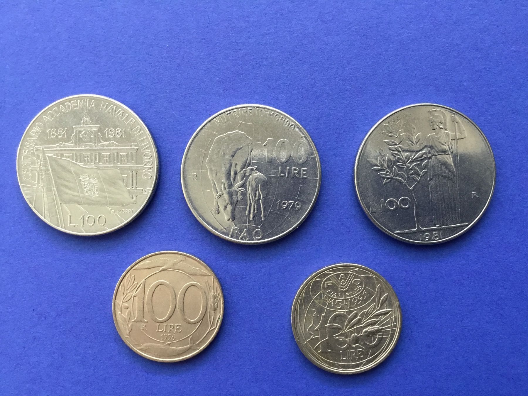 Tutti le monete: 5 verschiedene 100 Lire Italien – Usato da St. Margrethen SG venduto da alfapeugeot10 1