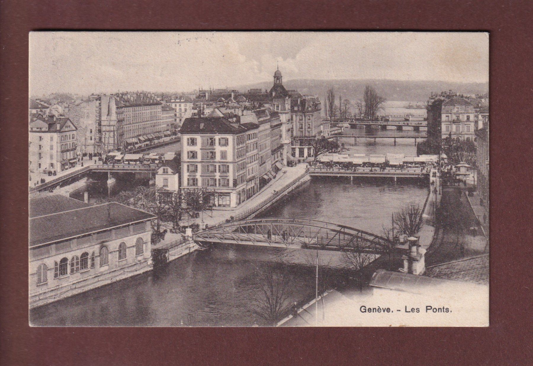 Cartoline postali: GENEVE - Les Ponts - Marché - 1908 – Usato da Pully venduto da nicecards