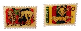 2 PIN's Briefmarken Motiv Zirkus