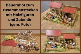 Holz Bauernhof mit Tierfiguren und Zubehör!