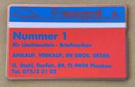 Taxkarte Nummer 1in Liechtenstein 5.-Fr. ungebraucht
