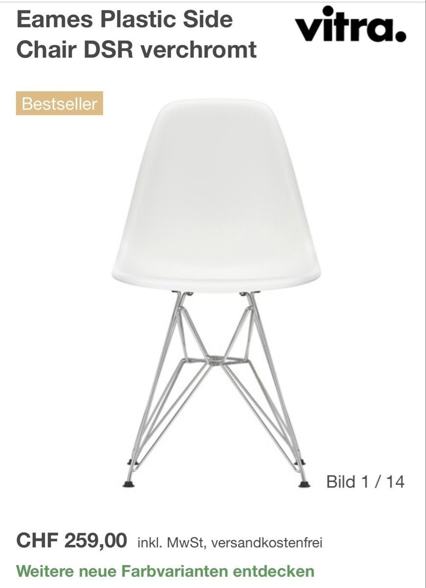 Vitra Stühle: Vitra Eames Plastic Side Chairs DSR white chrome x2 – Neu (gemäss Beschreibung) aus Küsnacht ZH von xavier74 2