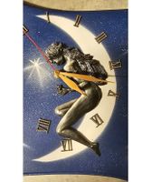 Horloge murale décorative, motif lune et femme, originale.