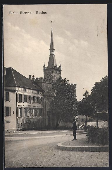 Ansichtskarten: AK Biel, Strassenpartie mit Mann, 1912 – Gebraucht aus Berlin von bartko-reher