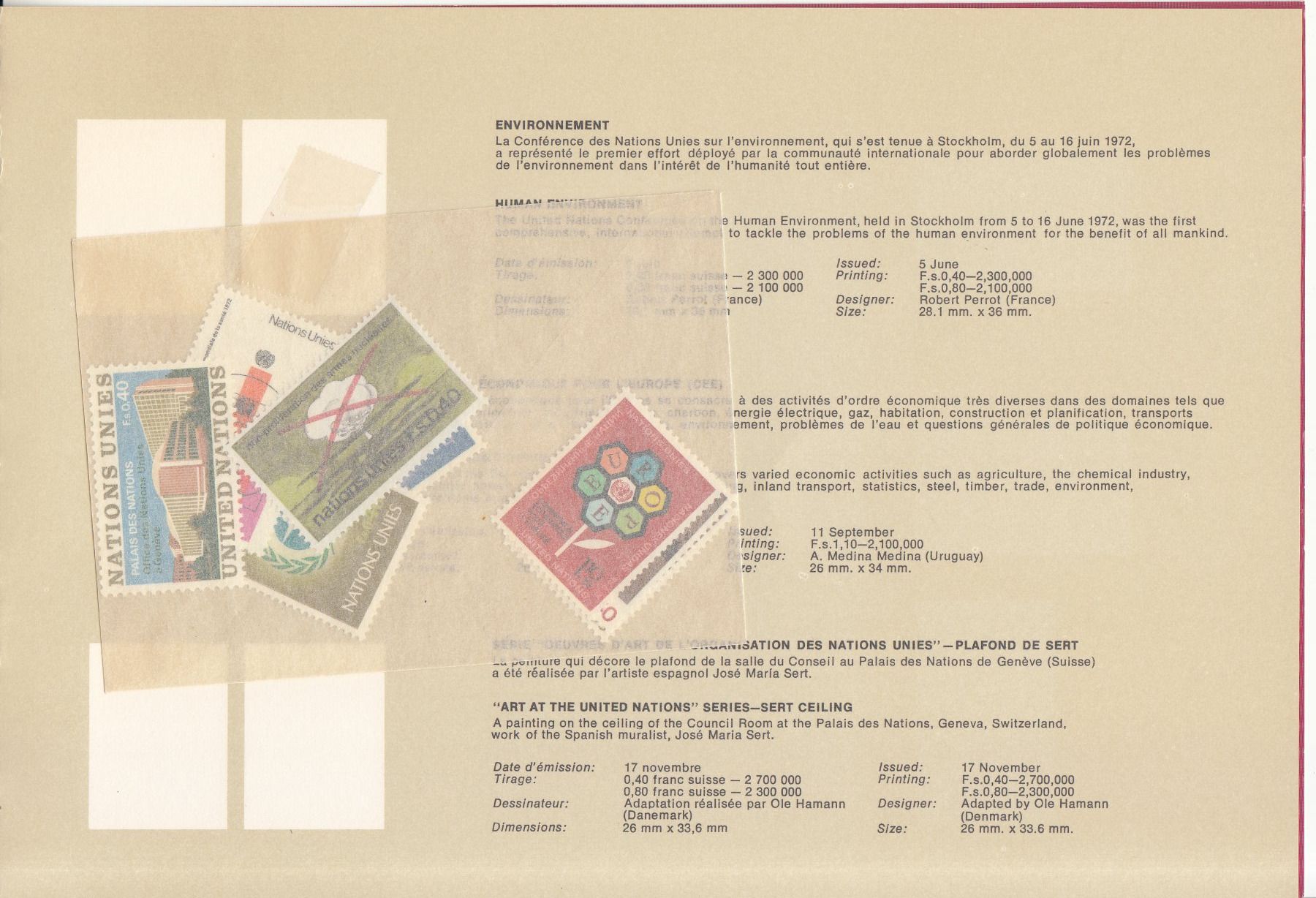 Tutti i francobolli: Uno Genf Souvenir-Folder 1972 postfrisch – Usato da Bürglen TG venduto da StampGraf 1