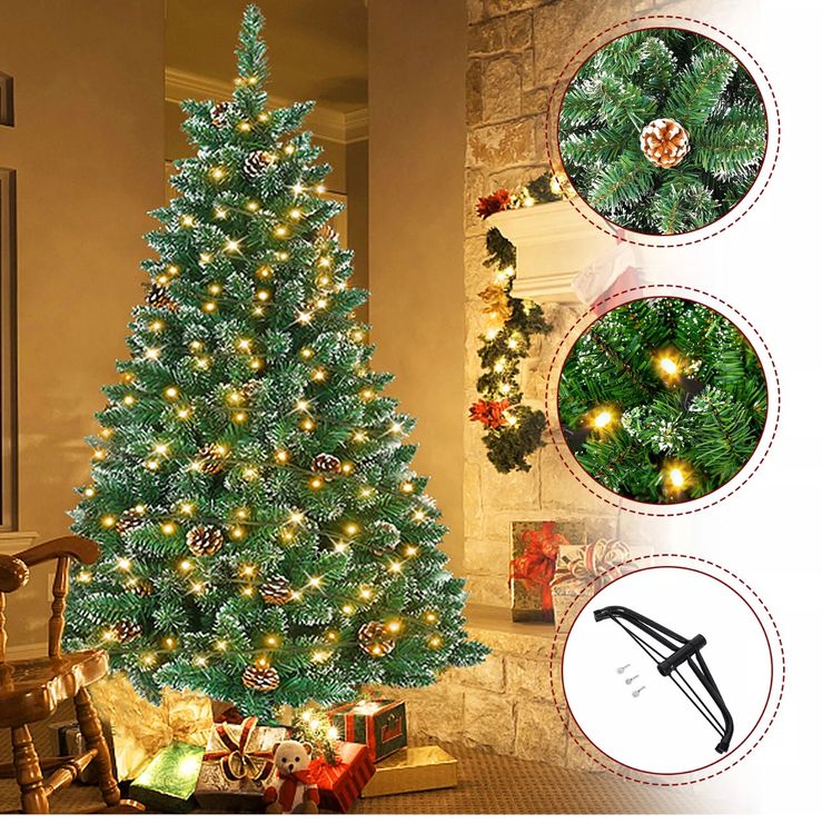 RELAX4LIFE Weihnachtsbaum 100cm Mit Schnee & LED-Beleuchtung - Kunstbaum Für Festtagsstimmung