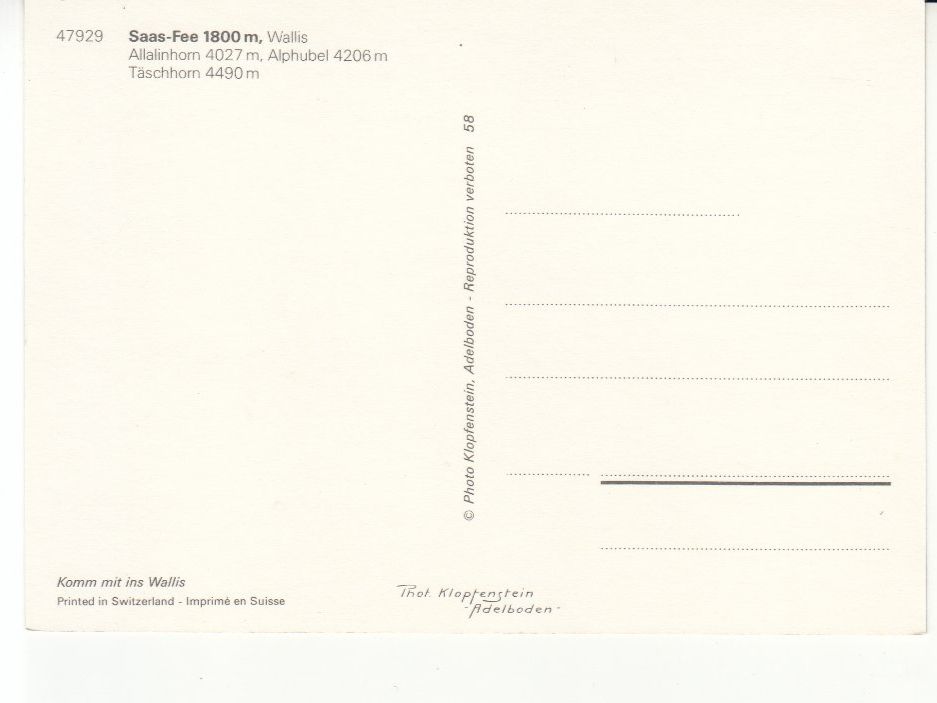 Cartoline postali: Saas Fee ca. 1970 – Usato da Bürglen TG venduto da StampGraf 1