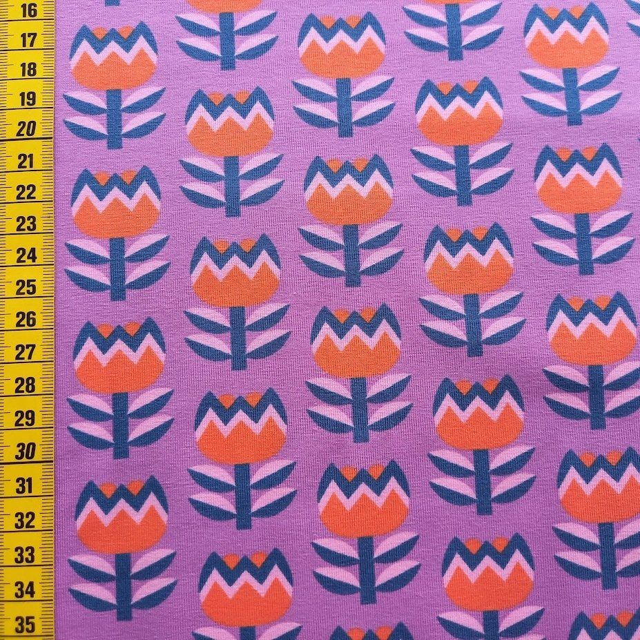 Stoffe: Jersey Tulpen lila/orange – Neu und originalverpackt aus Winterthur von Kimbana 1