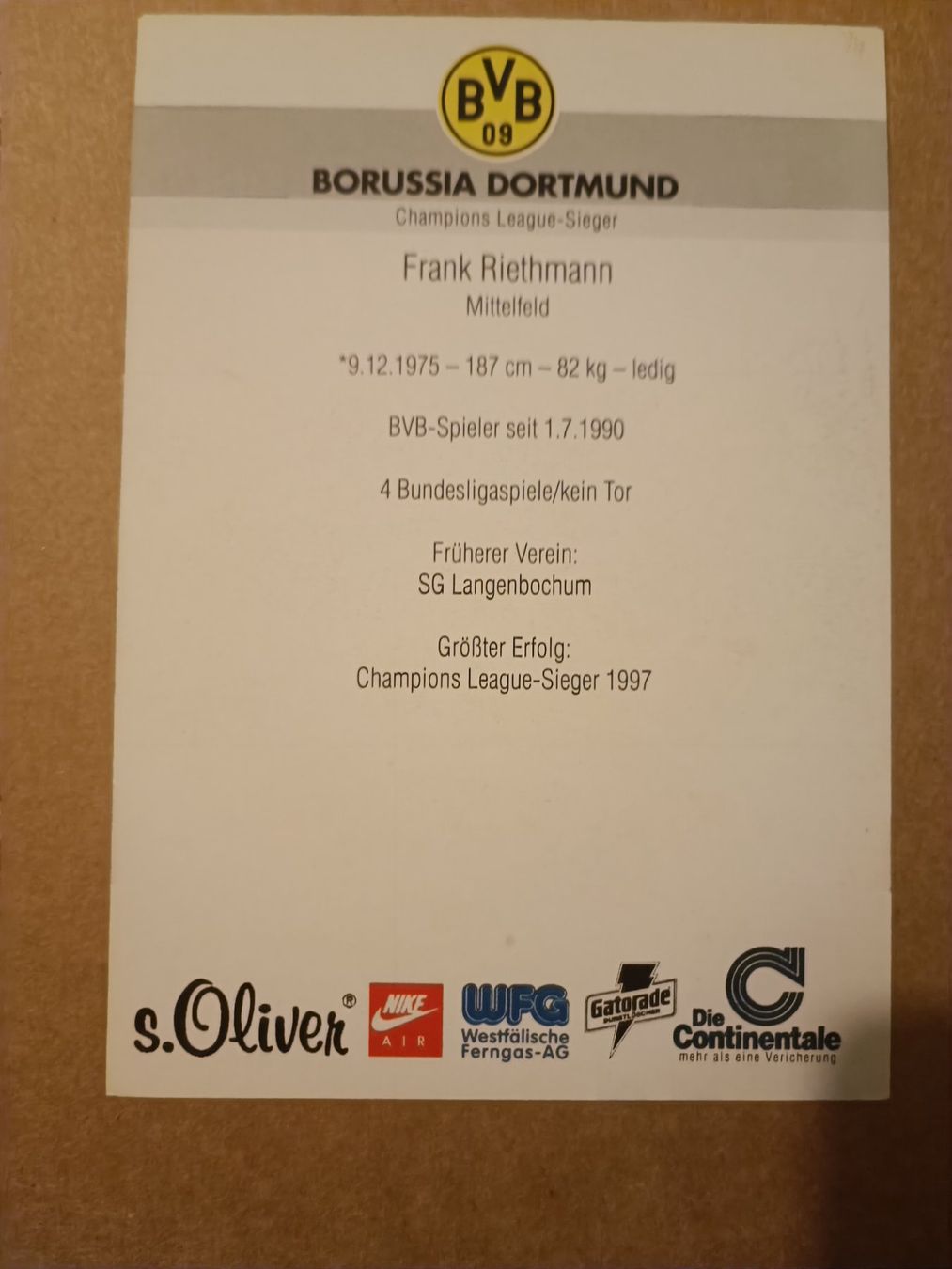 Autographes: Frank Riethmann - BVB 97/98- Champions Edition – D'occasion à Menziken par Artographs 1