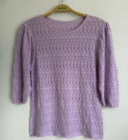 Pullover M, lila, 3/4 Arm, Strickmuster Rundhals 3/4 Arm