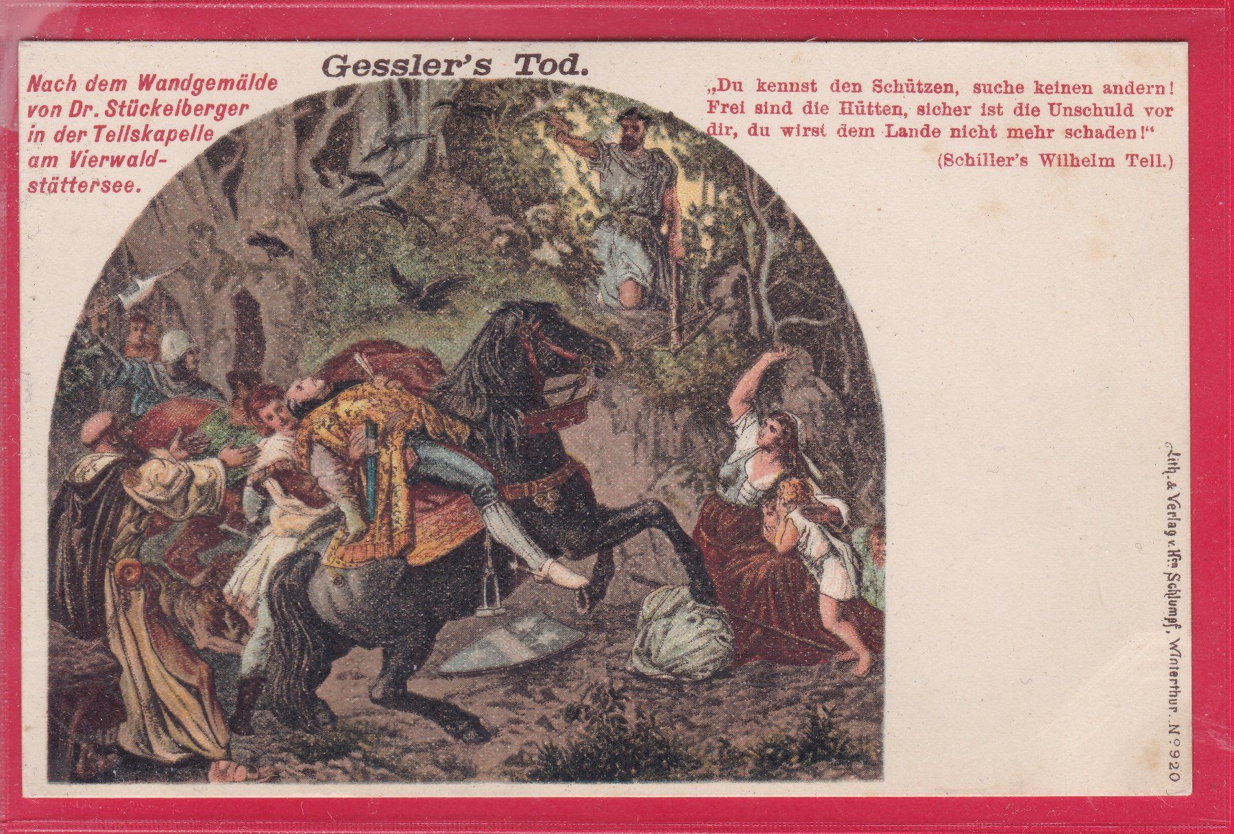 Cartoline postali: GESSLER'S TOD, NACH WANDGEMÄLDE – Usato da Oberrieden venduto da Gebirgsstelze