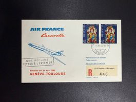 Air France Erstflugbrief Genf - Toulouse 1969