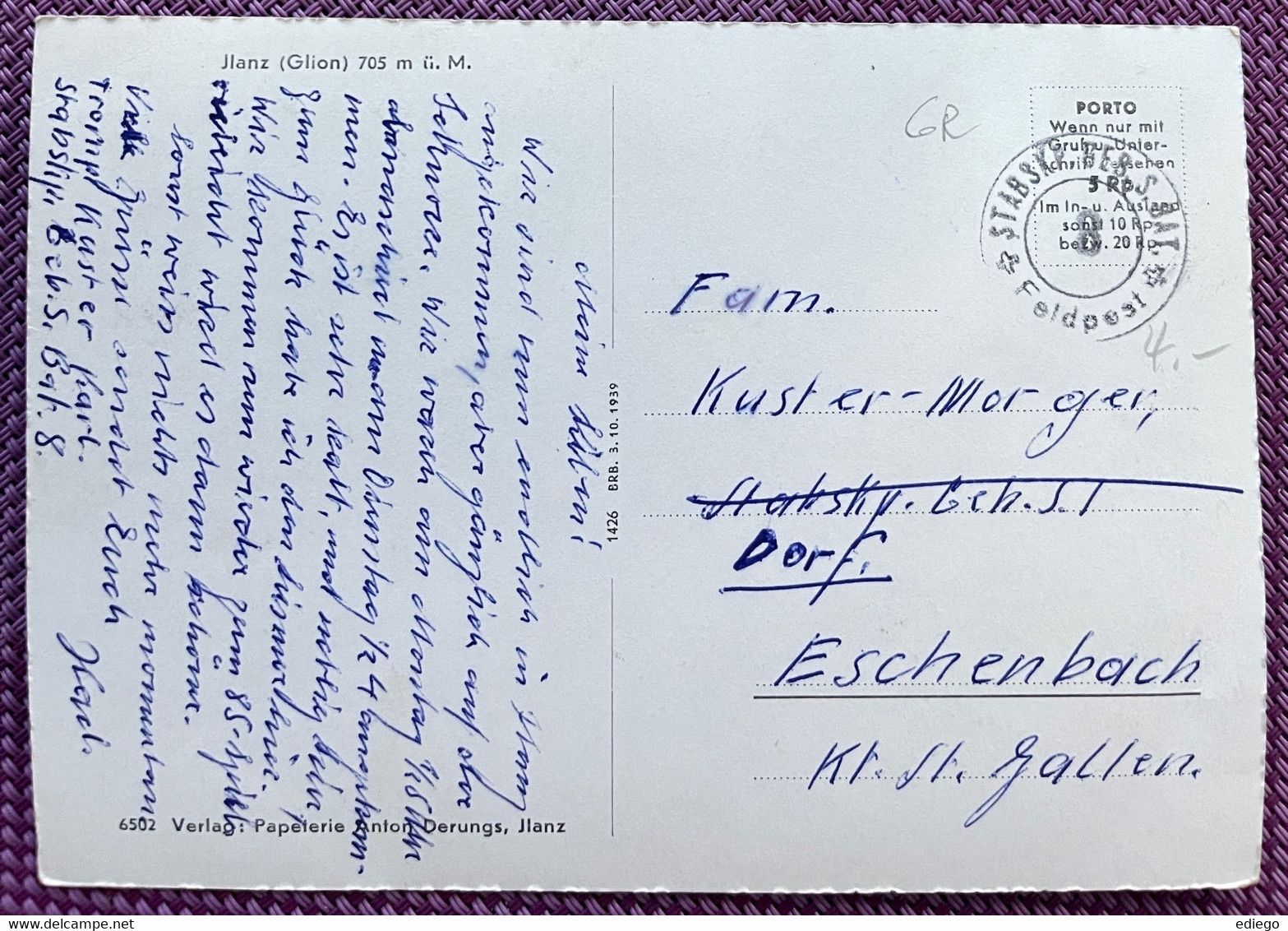 Cartoline postali: ILANZ - 1939 – Usato da Lutry venduto da Ediego 1