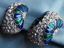 Vintage luxuriöse Ohrclips Strass/Email 80er