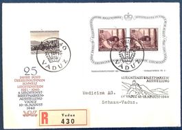 1946 / Lichtenstein Brief mit Block W18 + Zusatzfrankatur