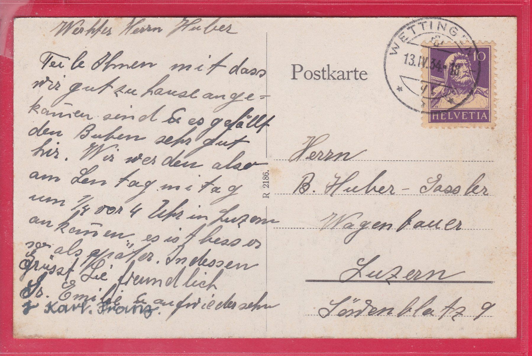 Cartoline postali: BADEN, GRAND HOTEL, 13.4.1934 – Usato da Oberrieden venduto da Gebirgsstelze 1