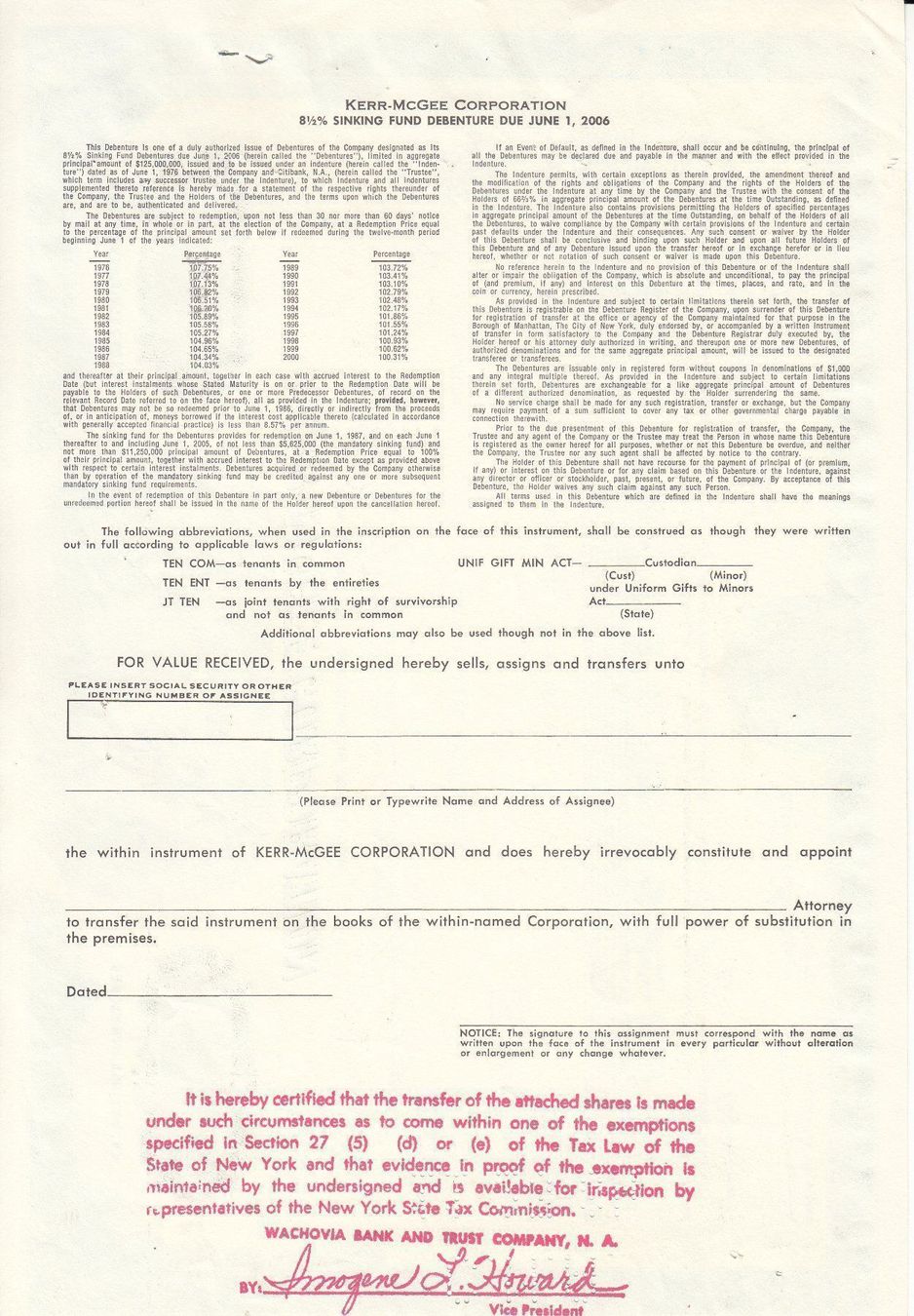 Documenti: Kerr-McGee Corporation Delaware 1978 – Usato da Bürglen TG venduto da StampGraf 1