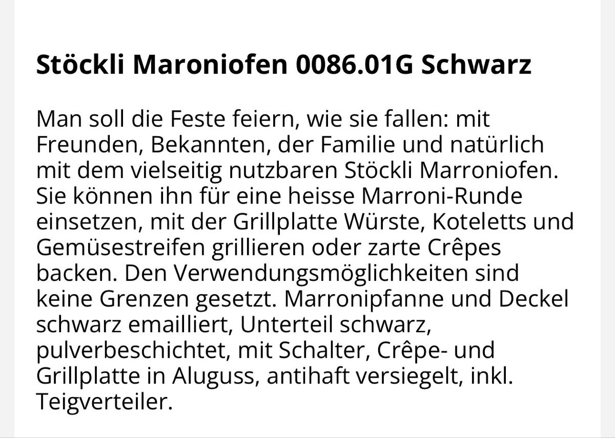 Stöckli Elettrodomestici da cucina: Maroniofen mit Crepe und Grillplate – Usato da Wängi venduto da Boston11 5