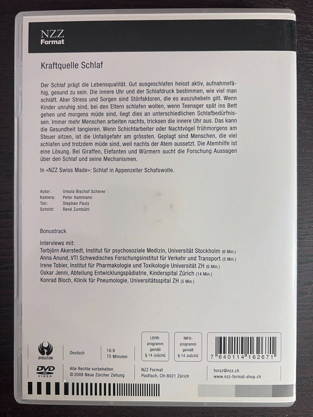 Tutti i DVDs: NZZ Format Kraftquelle Schlaf – Usato da Zürich venduto da FilmFreunde 1