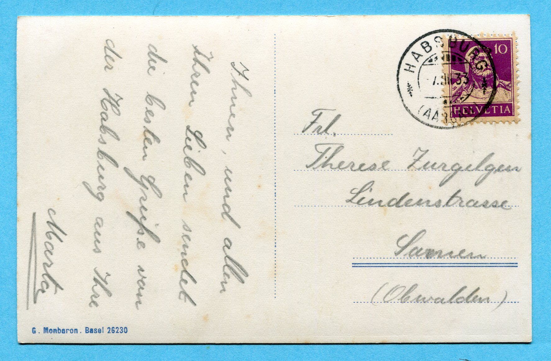 Cartoline postali: Habsburg 1933 – Usato da Opfikon venduto da Prophila 1