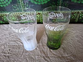 Vintage Coca-Cola Gläser Set 2 Stück. Grün+Klar Glas