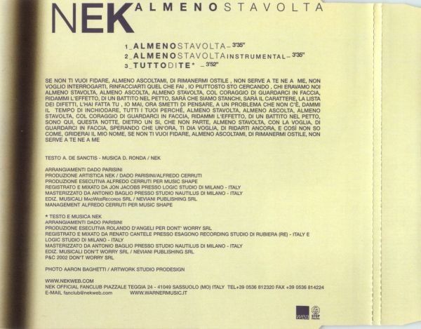 CD: NEK (CD-Maxi) Almeno stavolta – Usato da Zürich venduto da Tarafo5 1