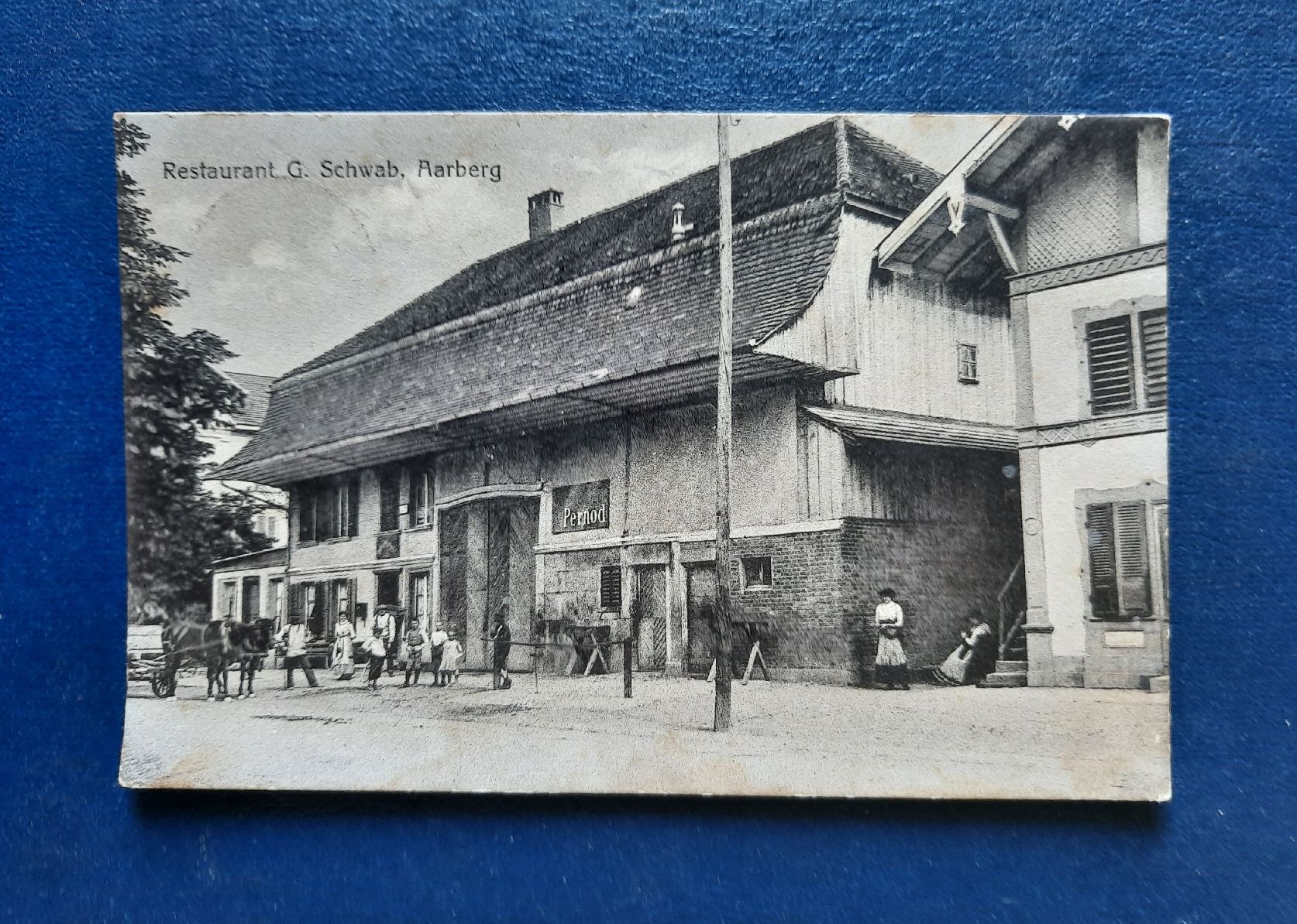 Ansichtskarten: Ansichtskarte Aarberg, Restaurant G.Schwab, gest. Feldpost  – Gebraucht aus Marly von neu-adlerauge65